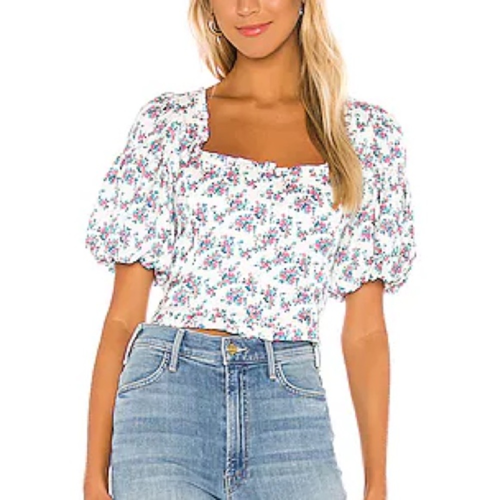 For Love And Lemons “Taggart”Floral Puff Sleeve Blouse